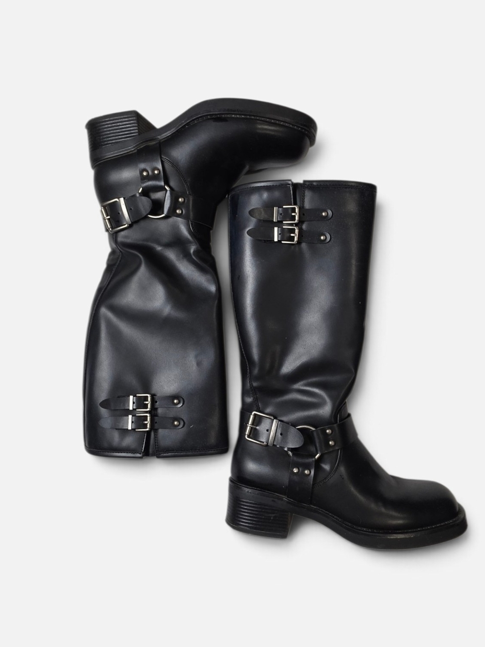 Dream Pairs Black Knee High Moto Boots Size 7 Buckle Harness Biker Edgy